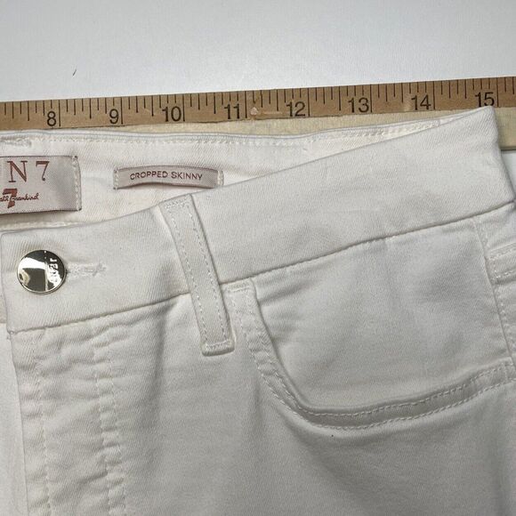 Jen7 Seven For All Mankind Jeans Cropped Skinny Ivory White Denim Stretch 8 NWT - Picture 9 of 13